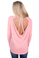 Sexy Pink Open Back Detail Long Sleeve Loose Fit Sweater