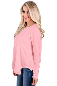 Sexy Pink Open Back Detail Long Sleeve Loose Fit Sweater