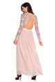 Sexy Pink Open Back Long Sleeve Crochet Maxi Party Dress