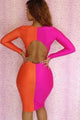 Sexy Pink Orange Open Front 2 colors Patchwork Bodycon Dress