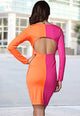 Sexy Pink Orange Open Front 2 colors Patchwork Bodycon Dress
