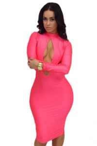 Sexy Pink Oval Hollow-out Front Sexy Bodycon Dress