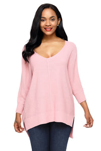 Sexy Pink Oversized Knit High-low Slit Side Sweater