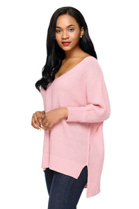 Sexy Pink Oversized Knit High-low Slit Side Sweater