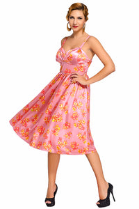 Sexy Pink Pin-up Digital Floral Swing Vintage Dress