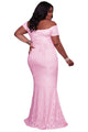 Sexy Pink Plus Size Off Shoulder Lace Gown