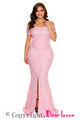 Sexy Pink Plus Size Off Shoulder Lace Gown