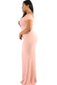 Sexy Pink Plus Size Sheer Sleeve Column Dress
