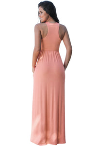 Sexy Pink Racerback Maxi Dress with Pockets