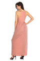 Sexy Pink Racerback Maxi Dress with Pockets