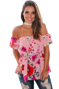Sexy Pink Red Floral Off Shoulder Blouse