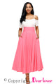 Sexy Pink Retro High Waist Pleated Belted Maxi Skirt