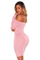 Sexy Pink Ruched Off Shoulder Long Sleeves Bodycon Dress