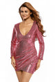 Sexy Pink Ruched Sequin Long Sleeve Nightclub Dress