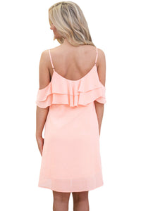 Sexy Pink Ruffle Double Layered Short Dress