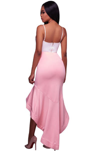 Sexy Pink Ruffle Hemline Splice High Low Skirt