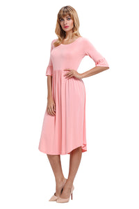 Sexy Pink Ruffle Sleeve Midi Jersey Dress
