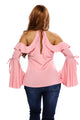 Sexy Pink Sexy Flirt Cold Shoulder Ruffle Flare Sleeve Top