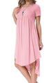 Sexy Pink Short Sleeve High Low Pleated Casual Swing Dress