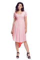 Sexy Pink Short Sleeve High Low Pleated Casual Swing Dress