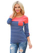 Sexy Pink Shoulder Blue White Striped Blouse