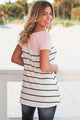 Sexy Pink Splice Striped Short Sleeve T-shirt