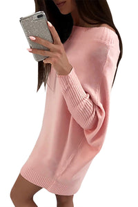 Sexy Pink Stylish Long Sleeve Baggy Sweater Dress