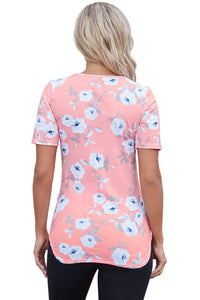 Sexy Pink Super Soft Floral Tee Shirt with Crisscross Neck
