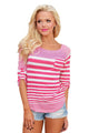 Sexy Pink White Striped Long Sleeve Blouse