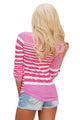 Sexy Pink White Striped Long Sleeve Blouse