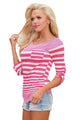 Sexy Pink White Striped Long Sleeve Blouse