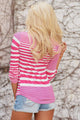 Sexy Pink White Striped Long Sleeve Blouse