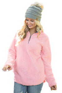Sexy Pink Zipped Pullover Fleece Outfit