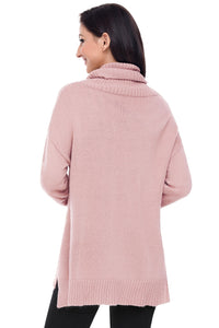 Sexy Pinkish Causal Knit High Neck Loose Sweater