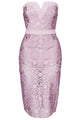 Sexy Pinkish Purple Rose Lace Strapless Midi Dress