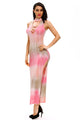 Sexy Pinkish Tie Dye Print Sexy Cutout Maxi Dress