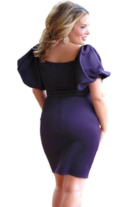 Sexy Plum Queen Style Puff Sleeve Plus Size Bodycon Dress