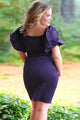 Sexy Plum Queen Style Puff Sleeve Plus Size Bodycon Dress