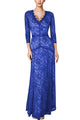 Sexy Plunging Neck Three Quarter Sleeve Blue Lace Dress