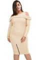 Sexy Plus Ribbed Cold Shoulder Apricot Long Sleeves Dress