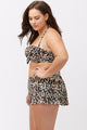 Sexy Plus Size Animal Print Tie Front Bandeau Skirt Swimwear