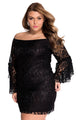 Sexy Plus Size Black Lace Off-The-Shoulder Mini Dress