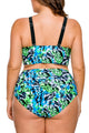 Sexy Plus Size Blue Green Print High Waist Bikini Swimsuit