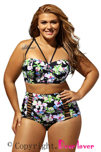 Sexy Plus Size Boho Tropical High Waist Bikini Swimsuit