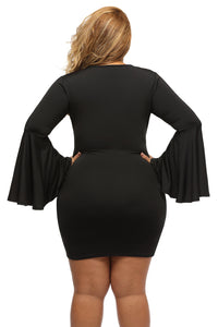 Sexy Plus Size Caged Flare Sleeves Dress