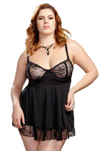 Sexy Plus Size Flirty Lace and Microfiber Babydoll with G-String