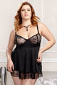 Sexy Plus Size Flirty Lace and Microfiber Babydoll with G-String