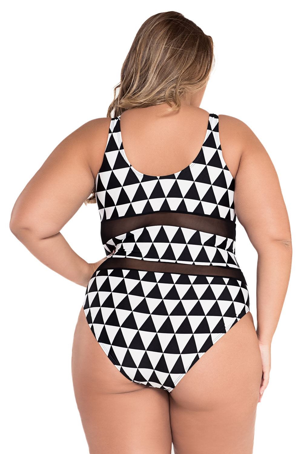 Sexy Plus Size Mesh Insert Trigon Print Teddy Swimsuit SEXY AFFORDABLE CLOTHING Sexy Plus Size Mesh Insert Trigon Print Teddy Swimsuit SEXY AFFORDABLE CLOTHING