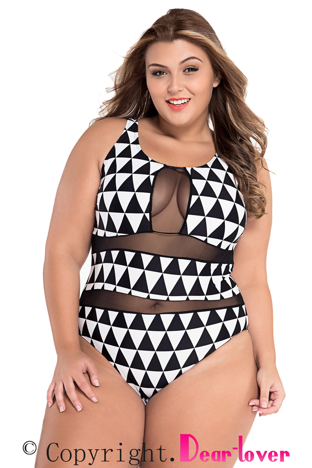 Sexy Plus Size Mesh Insert Trigon Print Teddy Swimsuit SEXY AFFORDABLE CLOTHING Sexy Plus Size Mesh Insert Trigon Print Teddy Swimsuit SEXY AFFORDABLE CLOTHING