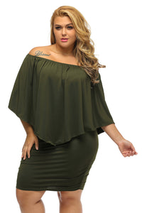 Sexy Plus Size Multiple Dressing Layered Army Green Mini Dress